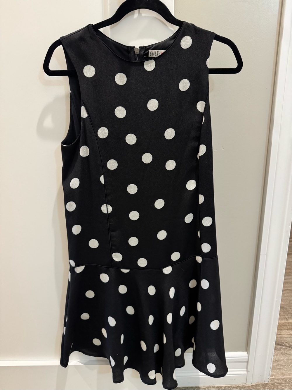 Black Polka Dot Sleeveless Drop-Waist Dress